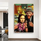 Картина на холсте да Винчи, смешные картины мона лиза и Ван Гога, курительные плакаты и принты, картина на стену для декора гостиной