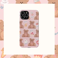 cute cartoon animal cake bear korean phone case for iphone 12 11 pro max x xs max xr 7 8 puls se 2020 cases soft leather cover
