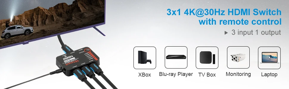 Автоматический переключатель 3 порта Ultra HD 4K видео HDMI коммутатор 3 в 1 выход HDMI коммутатор 3x1 ИК пульт дистанционного управления для 4K ТВ HD ТВ PS3 PS4 DVD