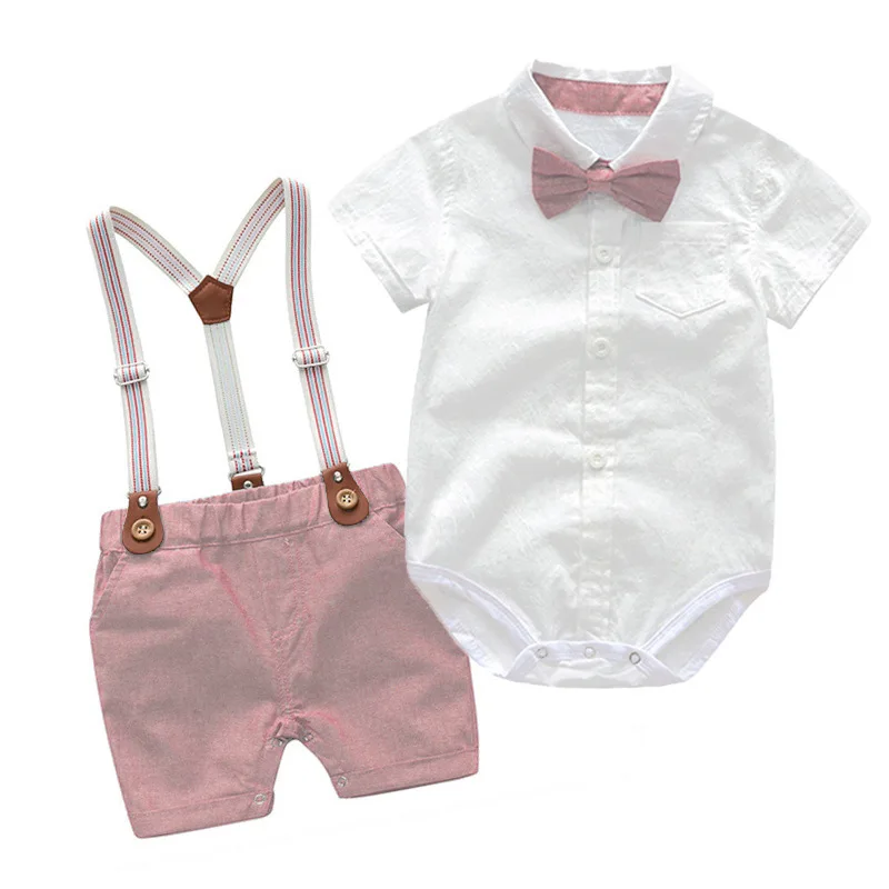 

Baby Boy Clothing Sets Infants Newborn Boy Clothes Shorts Sleeve Tops+Overalls 2PCS Outfits Summer Bebes Clothing