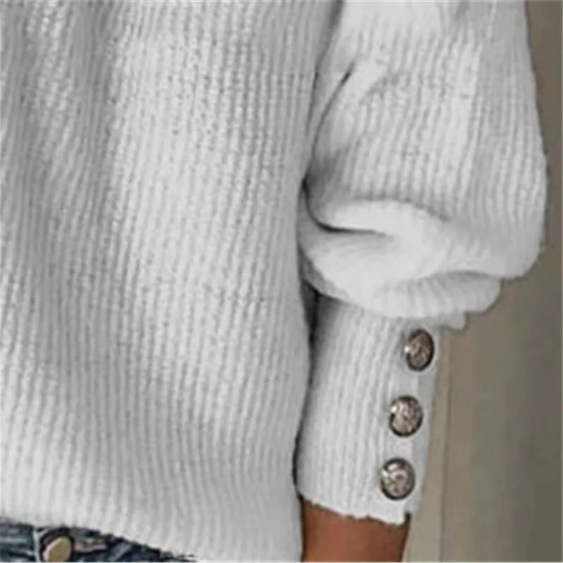 Женский вязаный свитер на пуговицах с заклепками пуловер глубоким v-образным