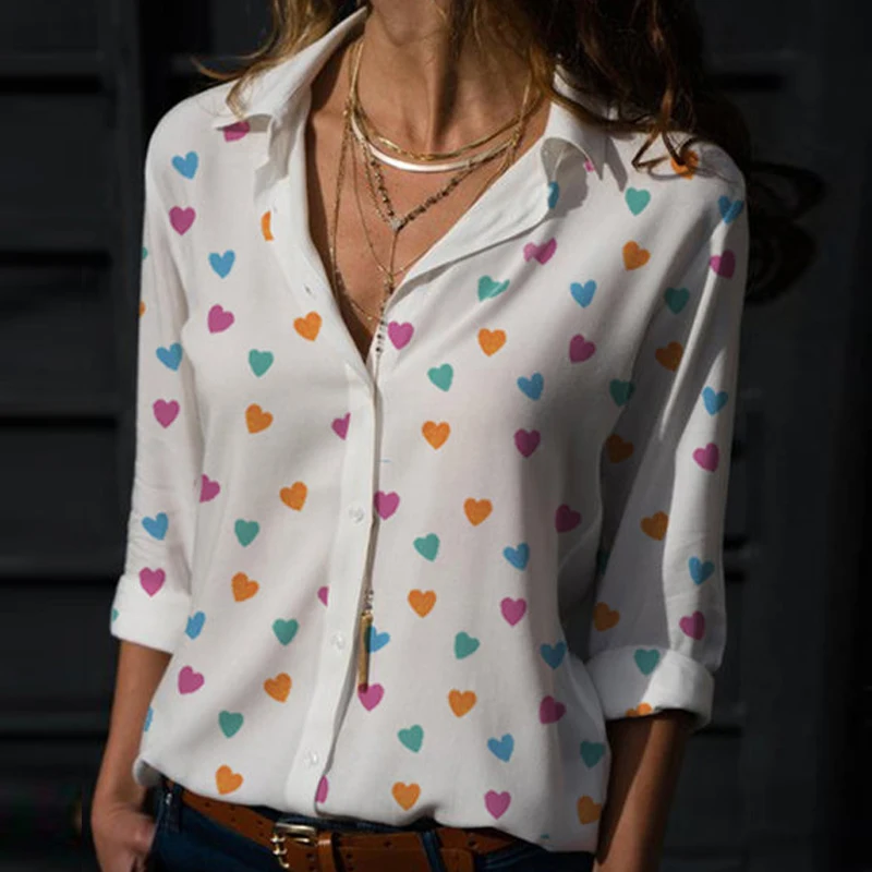 Женские шифоновые рубашки с принтом повседневные блузки длинным рукавом большие