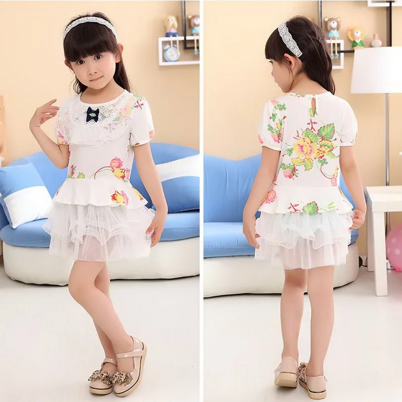 Baby Girls Floral Lace Dress White Toddler Flower Mini Summer Kids Short-Sleeve Princess Party for 1-7Y |