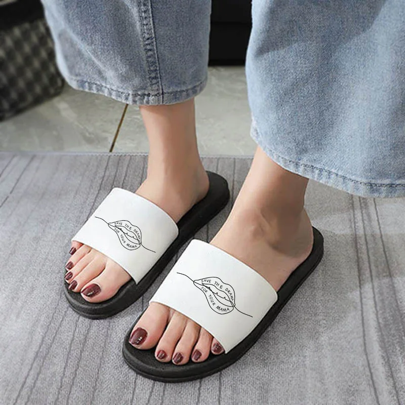 

2021 Women Slippers Summer Home Flip Flops Lips Print Women Sandals Bathroom Non-slip Fashion Woman Slipper Plus Size 41