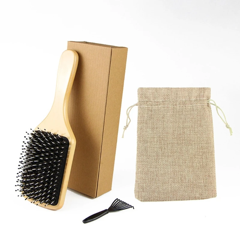 

G99E Bristle Hair Brushes for Women Men Kid Bamboo Paddle Hairbrush for Wet Dry Hair Smoothing Massaging