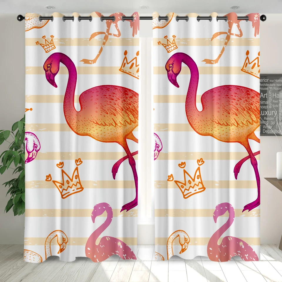 

3D Window Curtains Pink Flamingo Print for Living Room Tropical Leaf Bedding Room Home Decor Tapestry Wall Carpet Drapes Cotinas