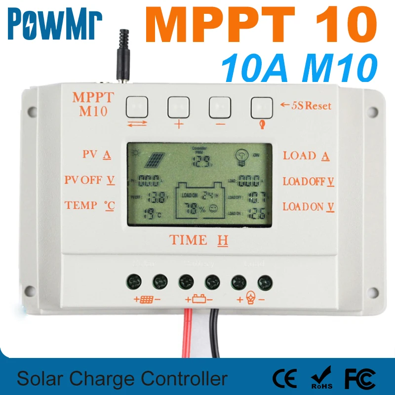 10A Контроллер заряда на солнечной батарее 12 В регулятор батареи ЖК дисплей