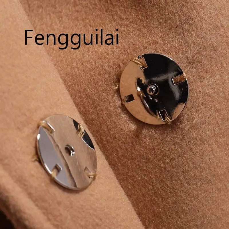

FENGGUILAI 2019 New Fashion Black Beige Short Coat Women Short Woolen Coat Belt Jacket Winter Spring Autumn Coat