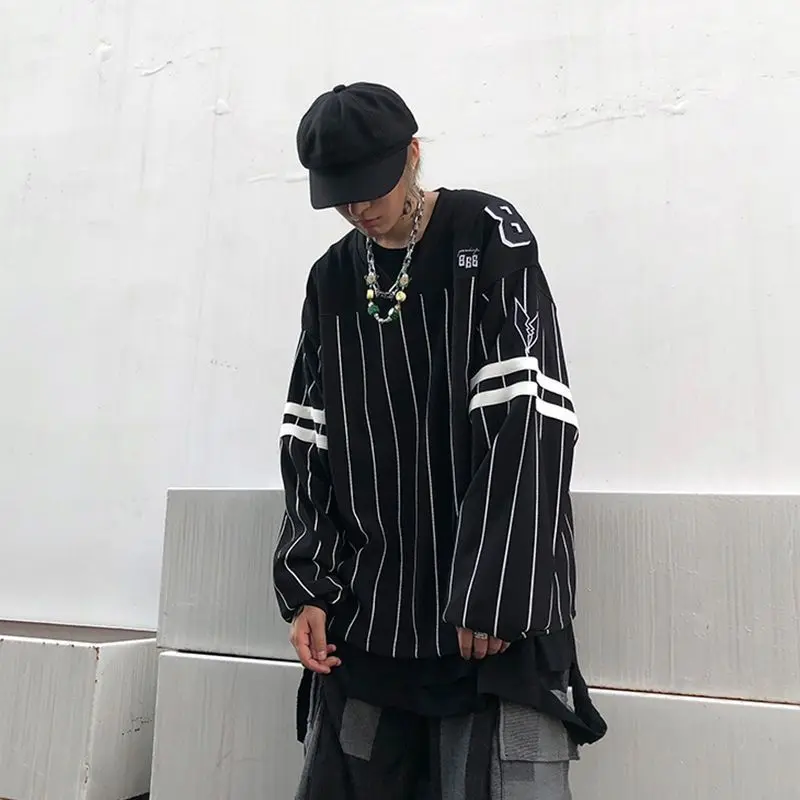 

Men's Sweatshirt stripe V-Neck Long Sleeve Hip Hop Baseball Suit 2022 Spring New Couple Coat Fashion Clothes Casual Hoodie