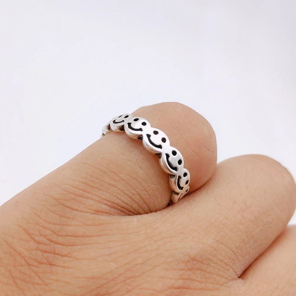 

Simple Smiley Ring for Women Adjustable Hollow Retro Silver Ring Fashion Hot Selling Jewelry Wholesale
