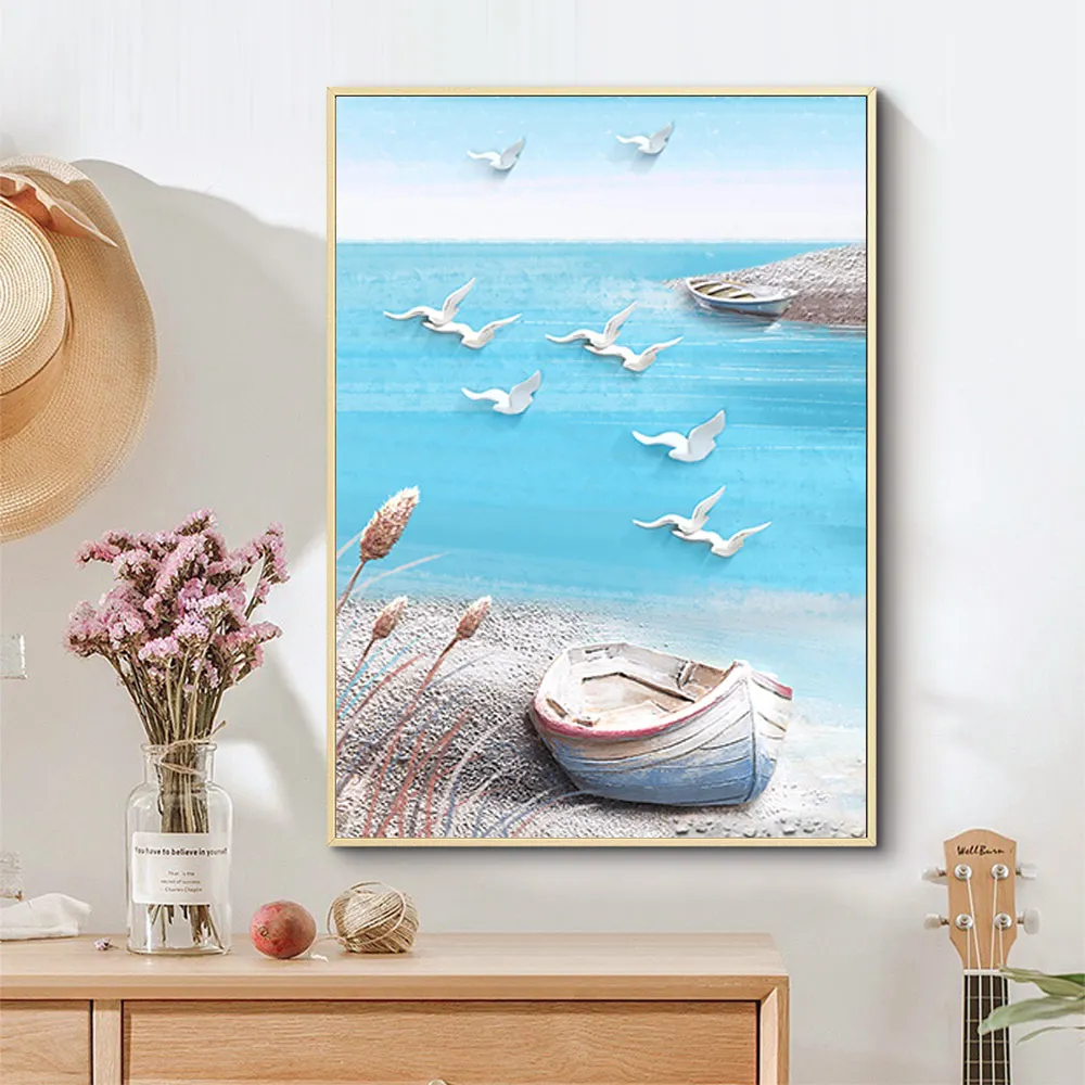 Печатная картина на холсте абстрактная скандинавская морская пейзаж плакат