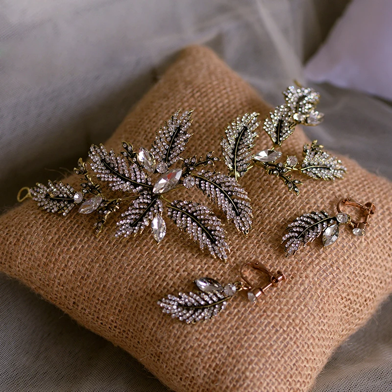 Набор повязок для невесты с листьями барокко набор серьгами тиара вечерний