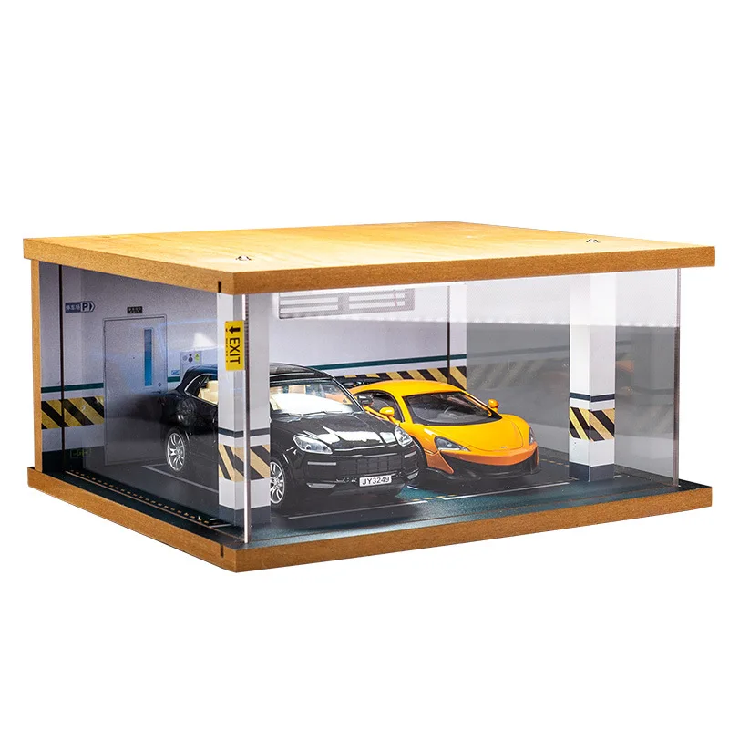 

Wooden 1/32 Scale Parking Lot Garage Model Scene Toy Car Dust Cover Six Parking Spaces Decoration Ornament Display Box