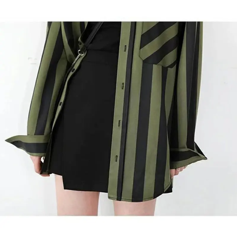 

XITAO Striped Irregular Blouse Fashion New Women Full Sleeve Goddess Fan 2021 Spring Autumn Single Breast Loose Shirt ZY5358