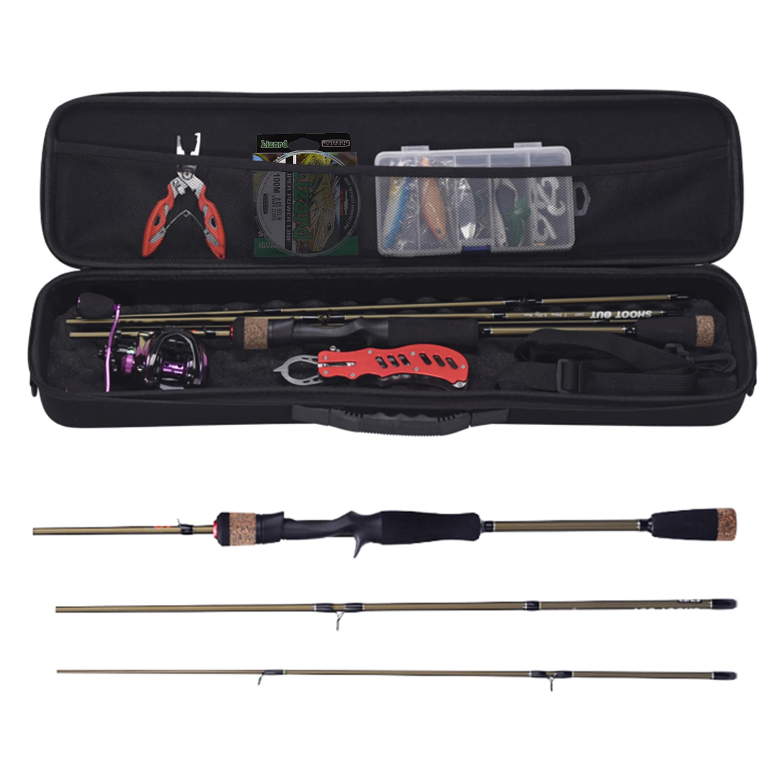 

1.8/1.98/2.1m Fishing Rod + Baitcasting Reel Portable Travel Fishing Wheel Hard Soft Lure Line Fishing Tackle Bag Set Kit