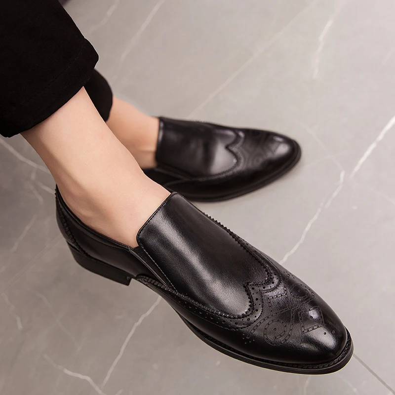 Мужские кожаные броги повседневная обувь уличные мокасины модные слипоны для