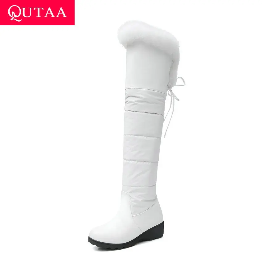 Женские зимние ботинки QUTAA теплые сапоги из искусственной кожи на квадратном