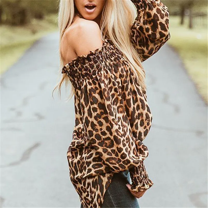 Женская одежда с леопардовым принтом Весенняя Сексуальная рубашка длинными