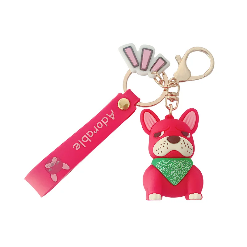 

Fashion Keychains French Punk Bulldog PU Leather Dog Key Chains For Women Bag Charm Trinket Men Car Key Rings Jewelry