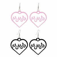 women pink heart flame hollow out acrylic earrings for girl big red unusual cool pendants earring funny fashion geometry jewelry