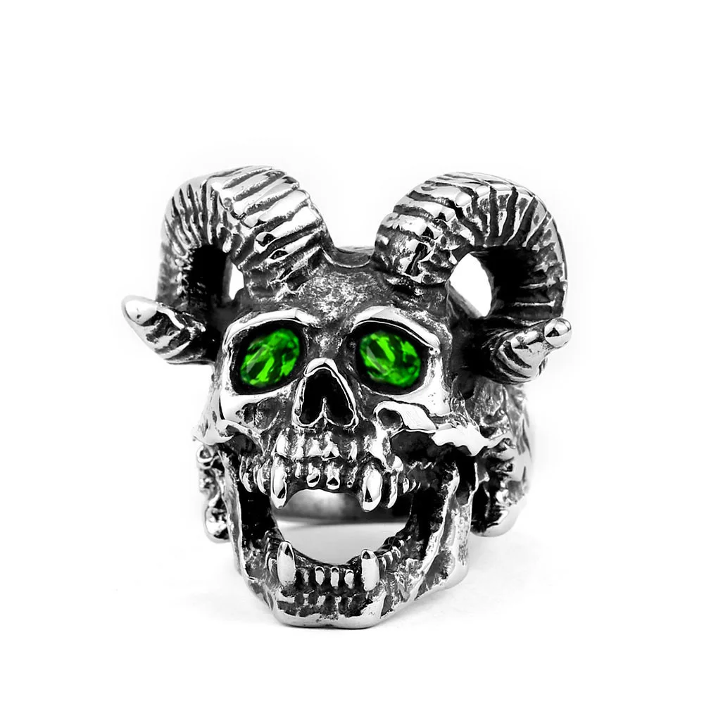 Мужское готическое кольцо с головой козы в стиле панк |