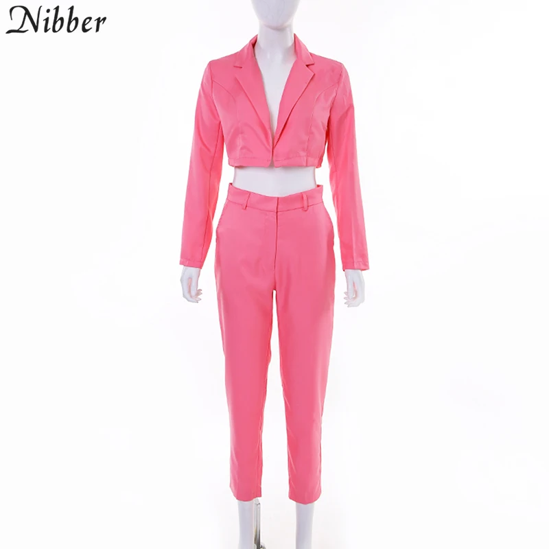 only sets Nibber, неоновый цвет, тонкое пальто, кардиган, pantalon femme, 2 предмета, костюмы для женщин,, осень, зима, для офиса, для девушек, уличный повседневный комплект - Цвет: only sets