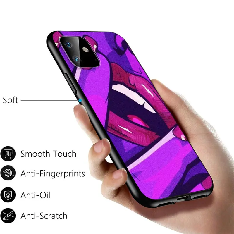 

Sexy Lips Hot Girl For Apple iPhone 12 11 Pro Max mini XS Max XR X 8 7 6 6S Plus 5S SE 2020 Soft Black Phone Case