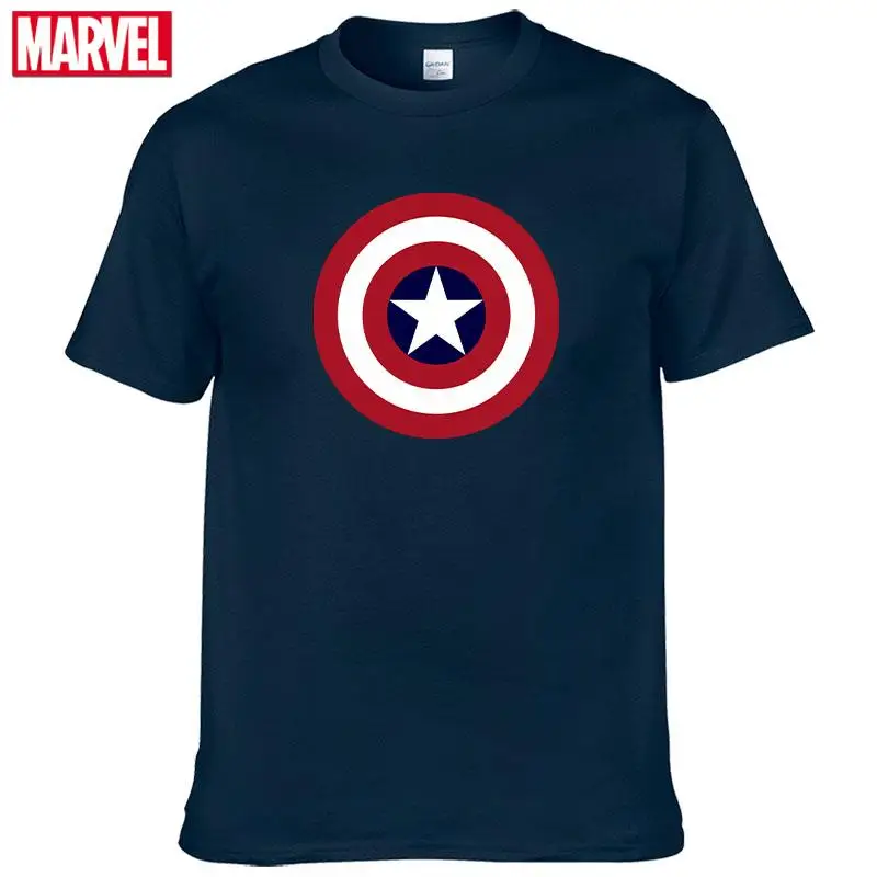 Мужская хлопковая футболка с коротким рукавом принтом Marvel The Avengers Captain America лето