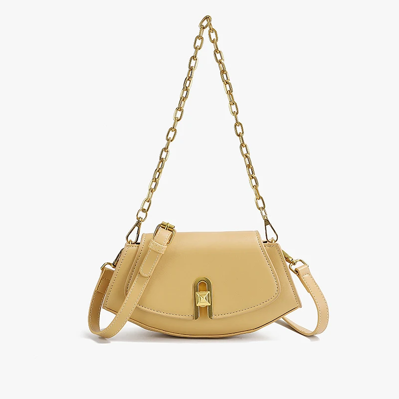 

High-quality PU Leather Bags For Women 2021 Shopping Bag Vintage Baguette Luxury Brand Design Fashion Simple Metal Chains
