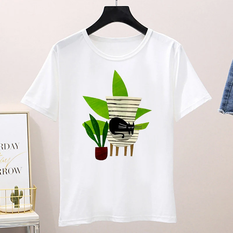 

Cartoon Love Pet Cat Printing Summer Fashion Clothes Graphic T Tshirt Top Lady Print Female T-shirt Tee T-shirts Women