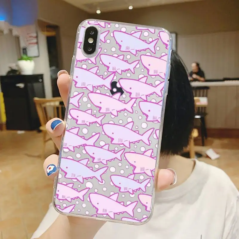 

shark animal cute cartoon Pink blue luxury design Phone Case Transparent for iPhone 6 7 8 11 12 s mini pro X XS XR MAX Plus