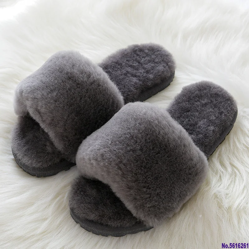 

Natural Sheepskin Winter Warm Fur Slippers Women Home Shoes Indoor Slipper 2020 Luxury Wool Slippers Woman Casual Slippers