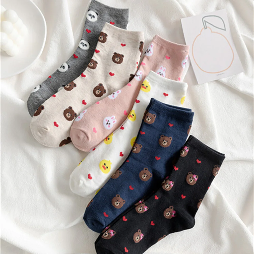 

CHAOZHU Korea Spring Autumn Winter Cotton Knitting Women Girls Cute Cartoon Animals Duck Panda Bear Small Icons Fashion Socks