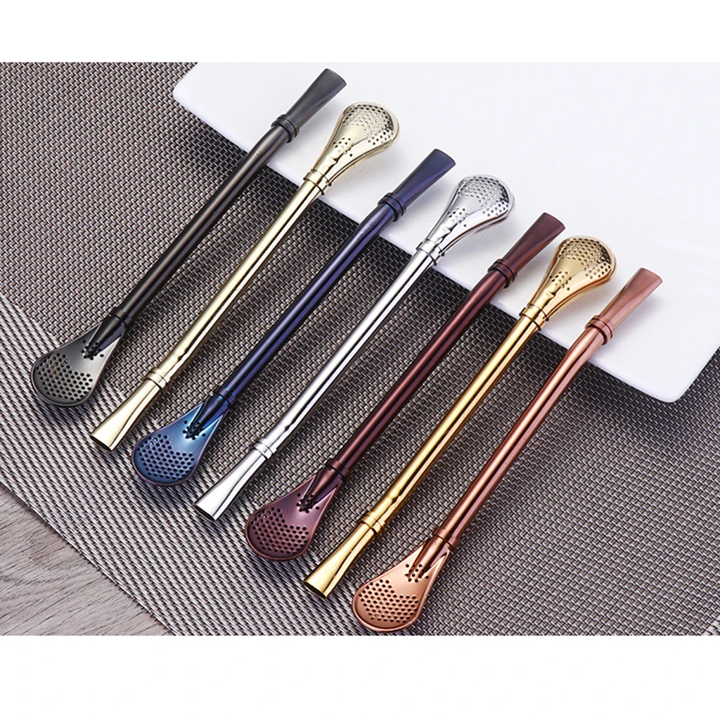 

Drinking Spoon Straws Reusable Metal Stainless Steel Straw Spoon Stirrer