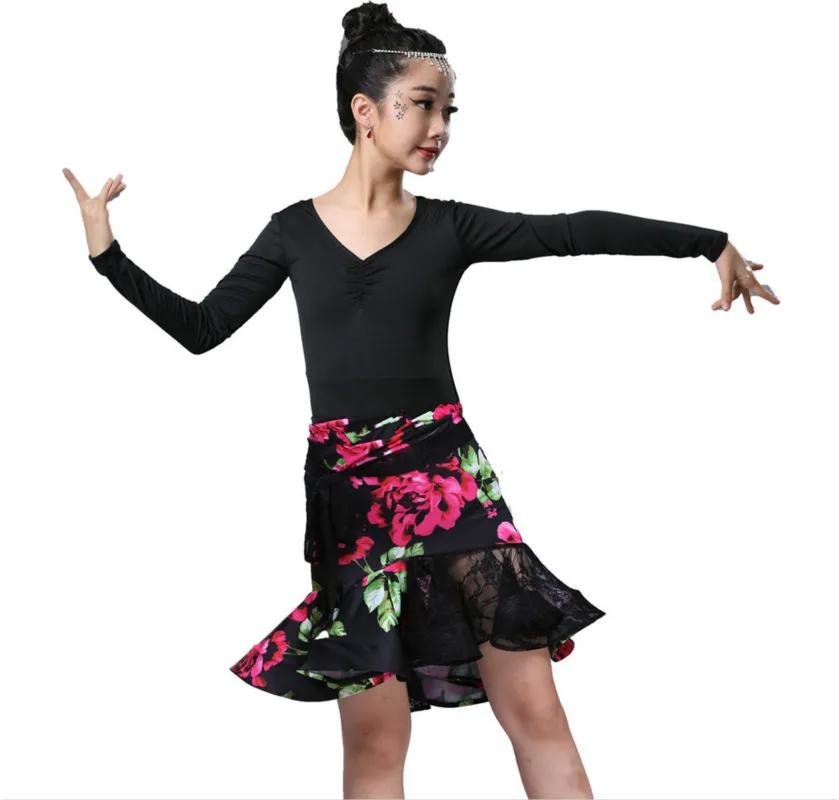 Платье для латиноамериканских танцев с принтом девочек Детский костюм