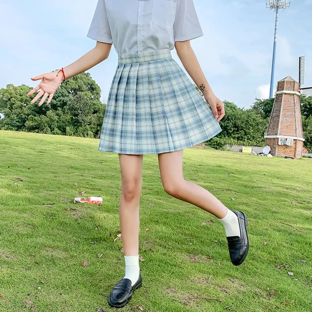 

Summer Women Skirts 2021High Waist Korean Style Pleated Skirts for Girls Cute Sweet Ladies Plaid Mini Skirt Women