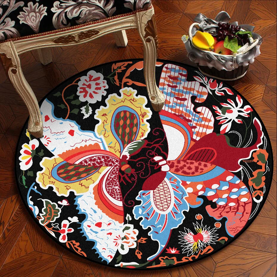 Американский Стиль круглый ковер разноцветные бабочки цветы Спальня