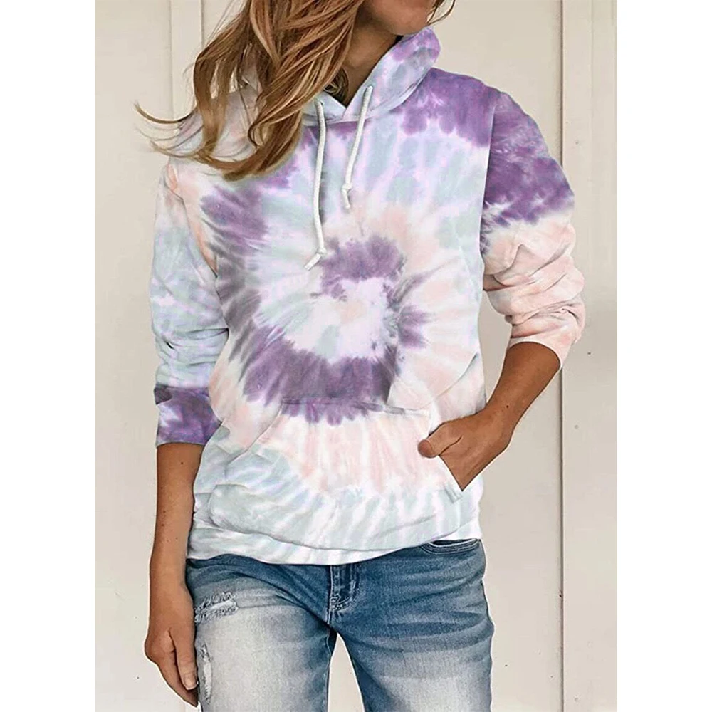 

Diiwii New Autumn Winter Women's Wear Fashion Loose Tie-Dye Printed Hoodie Long Sleeve