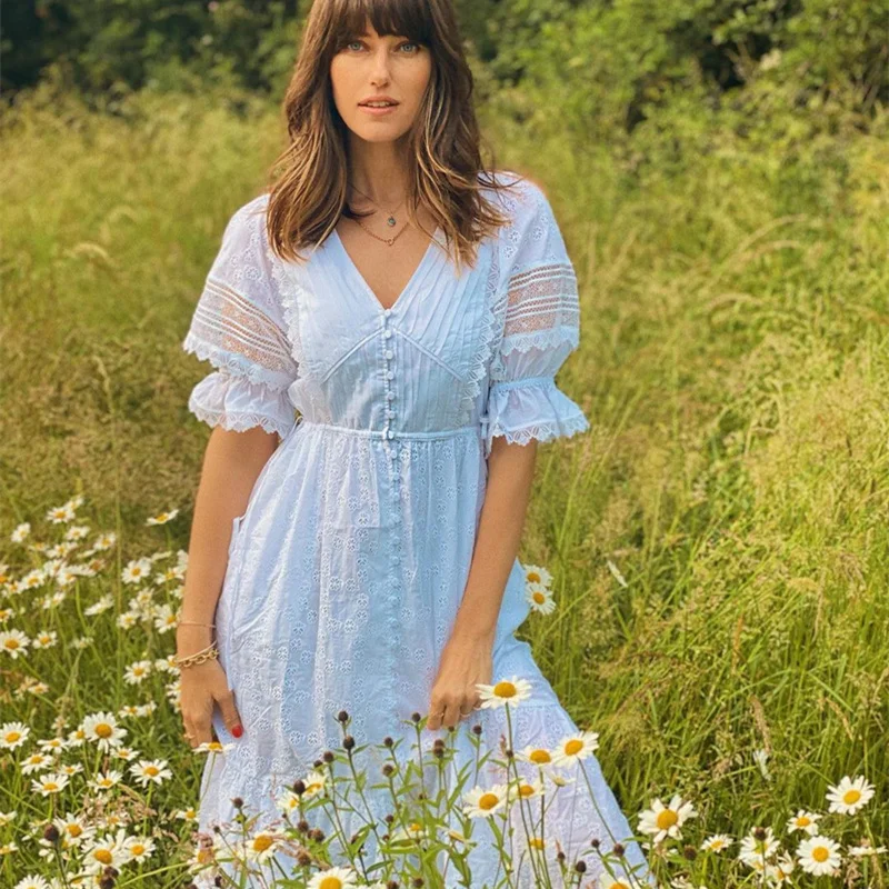 

Высококачественное белое хлопковое платье с вырезом для женщин 2021 дизайнерское длинное платье с v-образным вырезом и коротким рукавом спер...