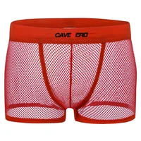 sexy underwear mesh men breathable brief fashion nylon casual see through boxers middle waist solid color male shorts