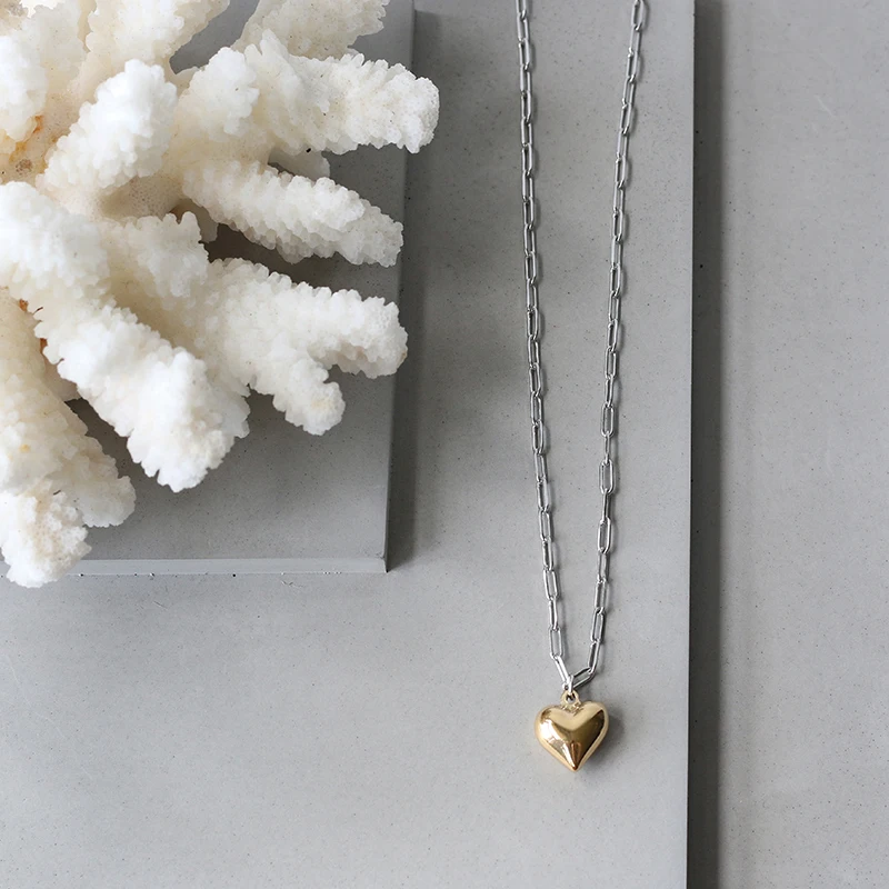 

Fashion Gold Lover Heart Geometric Pendant Necklace Simple Women Men Stainless Steel Romantic Couple Wedding Link Chain Jewelry