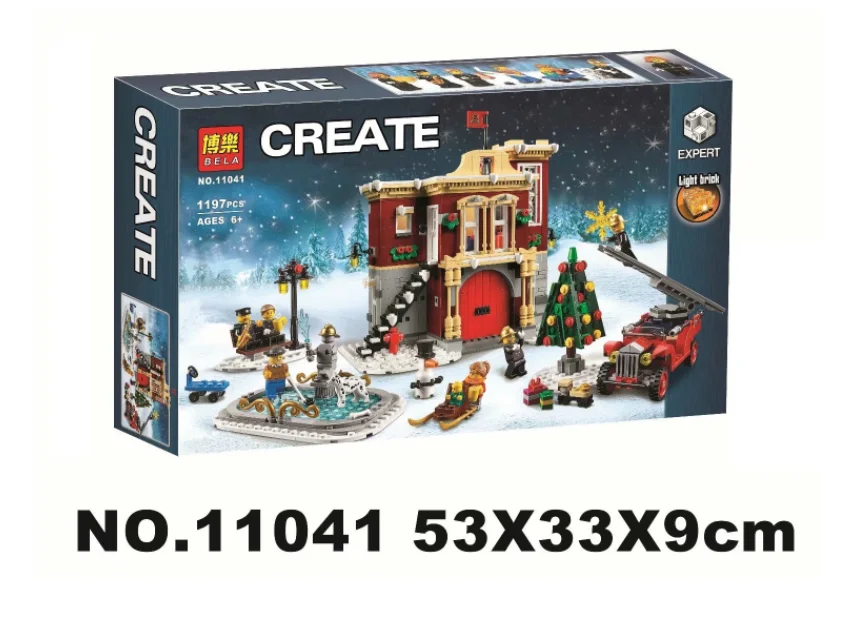 

1197pcs Christmas Winter Village 2-level Fire Station Truck Ice Skating Rink 11041 Building Blocks Toy Compatible With Model