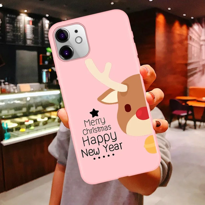 

Christmas Matte Candy Pink Silicone Case Cover For iPhones 11 Pro Max SE 6 6s 7 8 Plus XR Xs Max 2020 New Year Santa funda coque