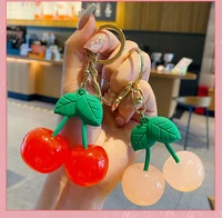 cartoon cute acrylic cherry keychain trend fashion car key pendant fruits cherry wholesale keychain for girls keychain gift