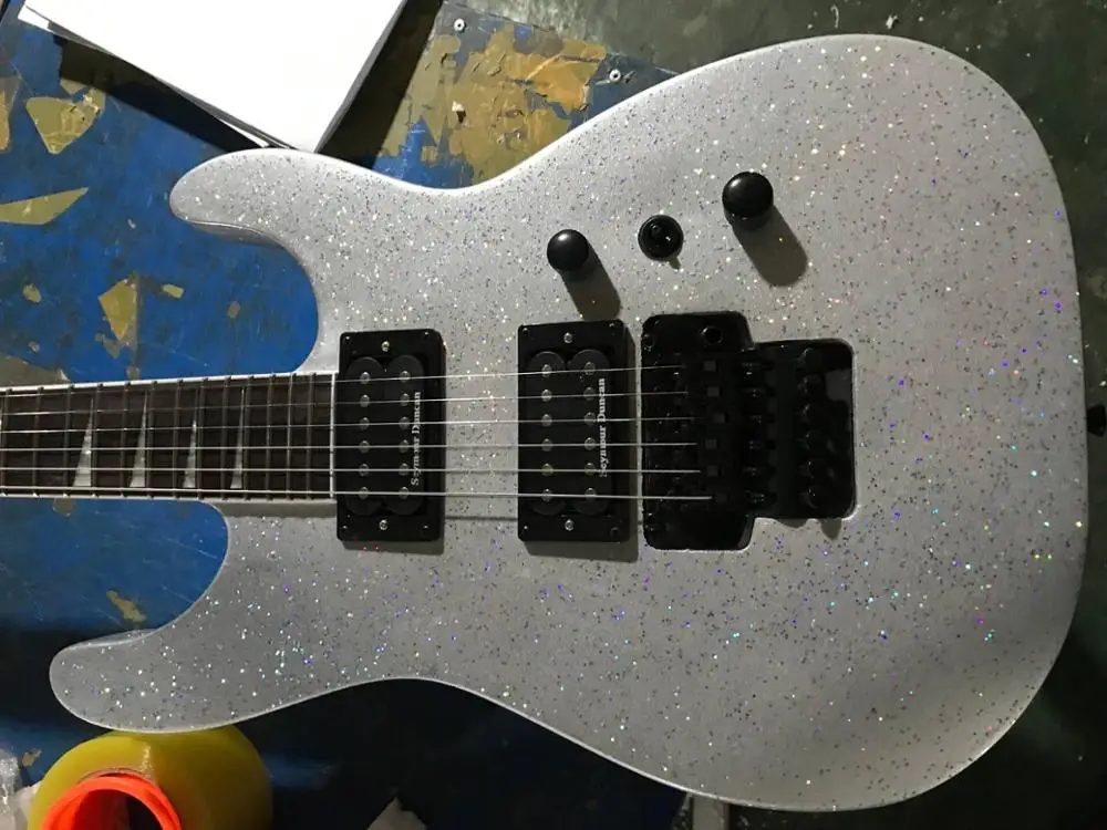 

guitar factory custom new real picture Electric Guitar With Tremolo System Shining silver gray 8pai
