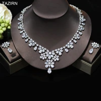 flower shaped full zircon necklace and dangle earrings 5a cubic zirconia wedding bridal jewelry set fit with wedding dress