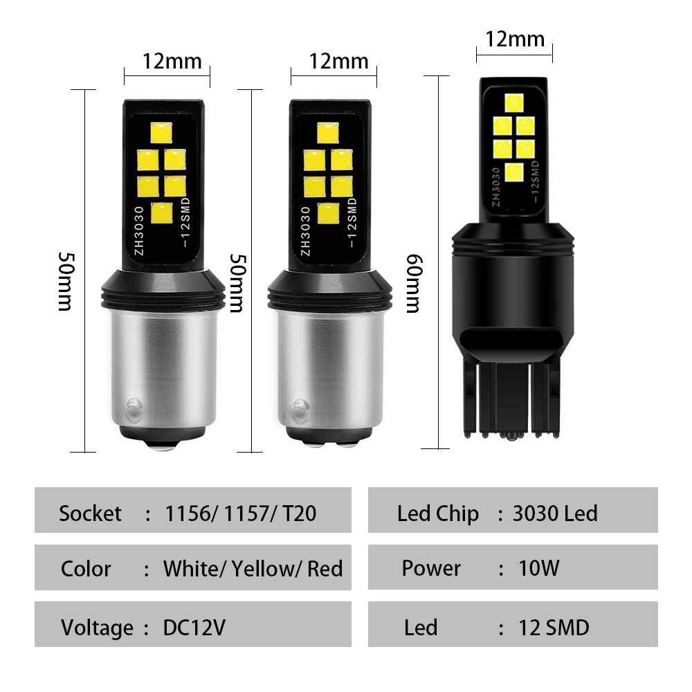 Светодиодные лампы T20 7440 W21W P21/5W новые светодиодные 3030 12smd CanBus 1156 BA15S P21W BAU15S PY21W 1157
