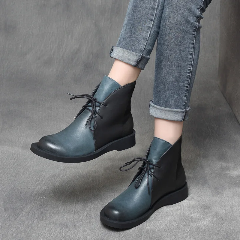 

New Women Boots Round Leather Shoes For Women 2021 2021 Winter Chunky Woman Boots Short Casual Woman Shoes