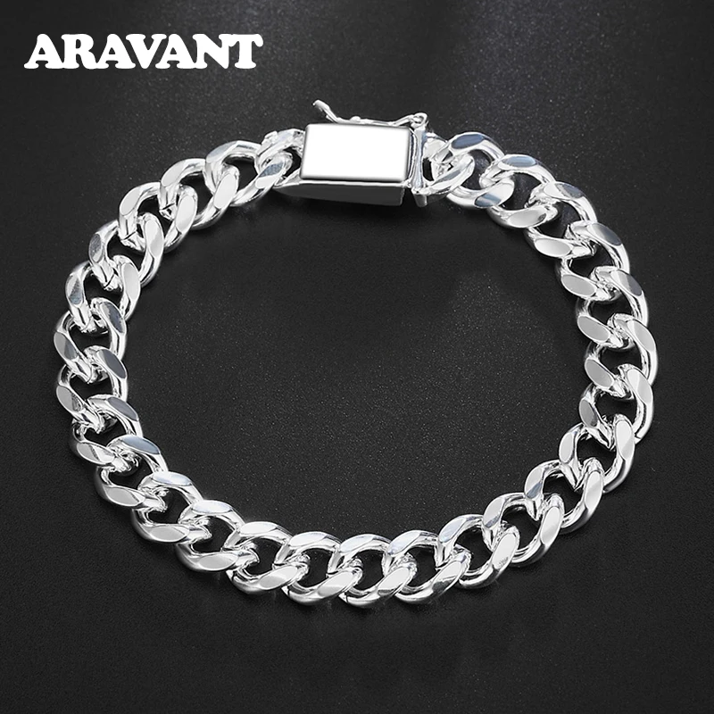 

925 Silver 10MM Sideways Bracelet Wholesale Fashion Men Jewelry Silver Men Bracelets