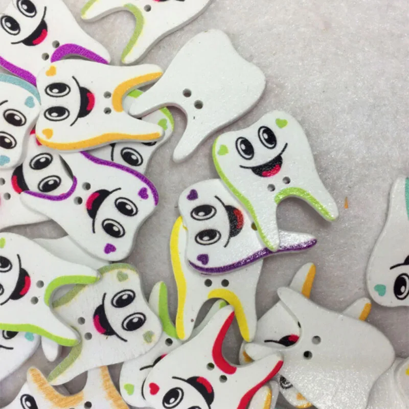 

50 Pcs/Pack 2 Holes Teeth Pattern Shape Wooden Buttons Mixed Sewing Scrapbooking Sewing Accessories Decoration